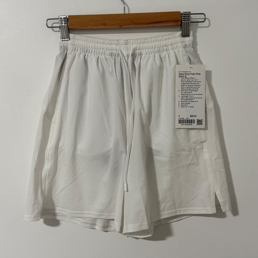 Lululemon Pace Rival High Rise Shorts Womens 2 White 5" Running Athletic NWT